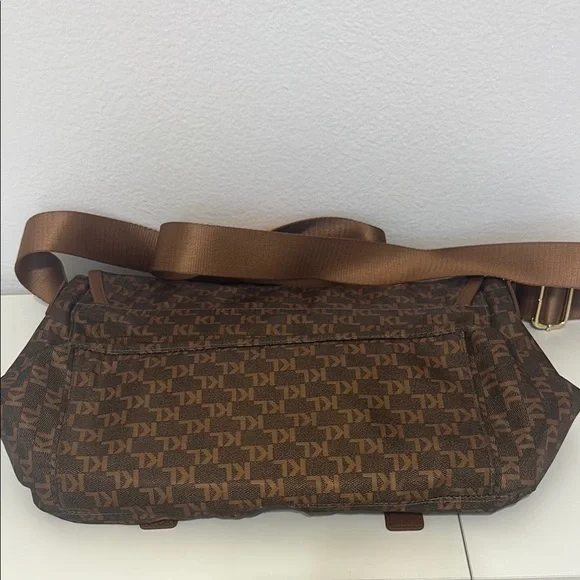 Karl Lagerfeld Brown Messenger Bag with Adjustable Strap and Gold-Tone Hardware - Picture 2 of 8